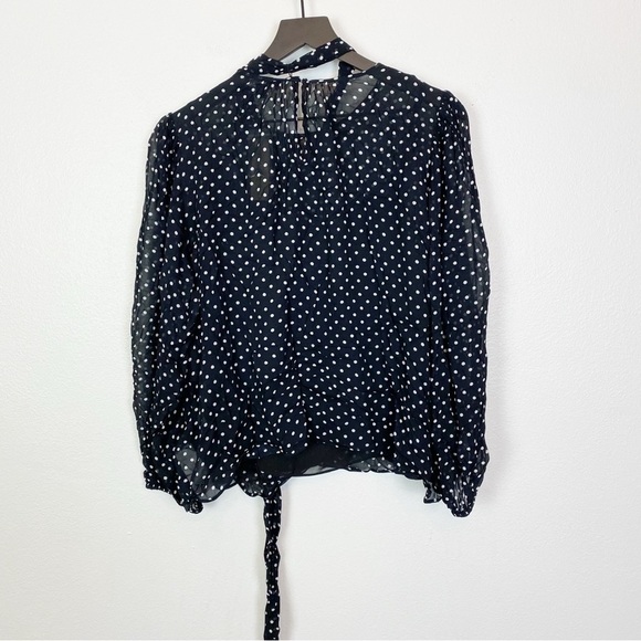J. Crew Puff Sleeve Neck Tie Top in Lightweight Chiffon Polka Dot BV838 - Picture 4 of 8